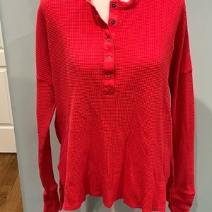 Offline By Aerie Tomato Red Waffle Henley Long Sleeve Top Women’s Sz. S